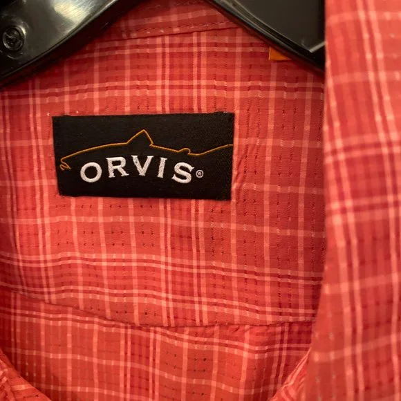 ORVIS men orange gingham style snap button shirt, XXL - Picture 4 of 13